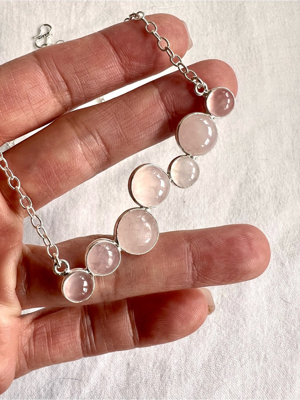 925 Rose Quartz BUBBLE Pendant Necklace